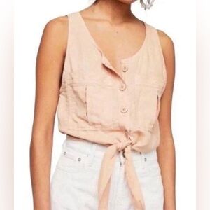 🌻𝅺Free People Peach Linen Highway Cruisin Tie Front Tank Top